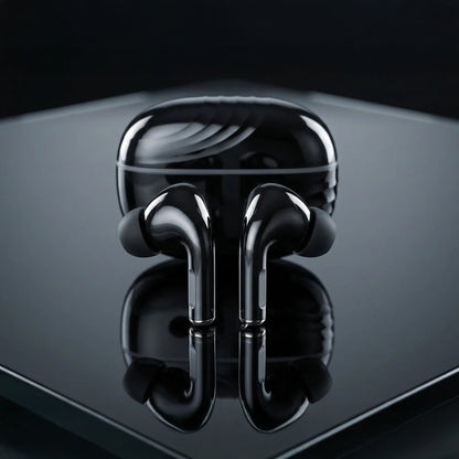 Pure Black Earbuds with Deep Bass, Quad Mic & 48H Playback